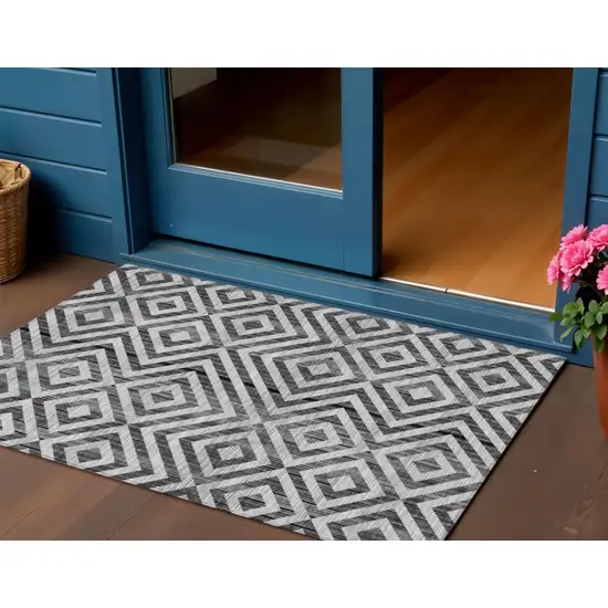Black Gray And Silver Geometric Washable Indoor Outdoor Area Rug Photo 1