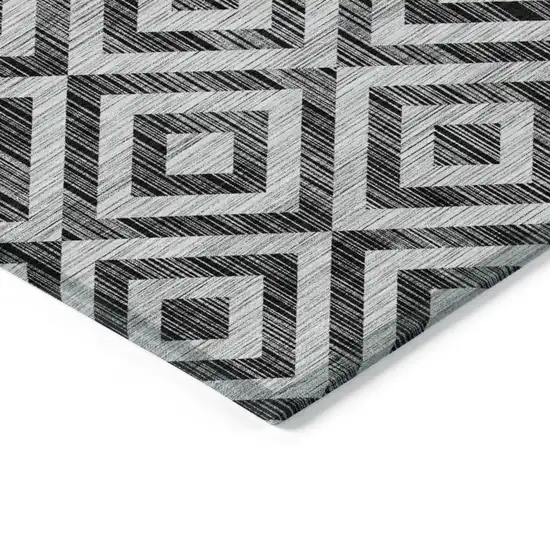 Black Gray And Silver Geometric Washable Indoor Outdoor Area Rug Photo 3