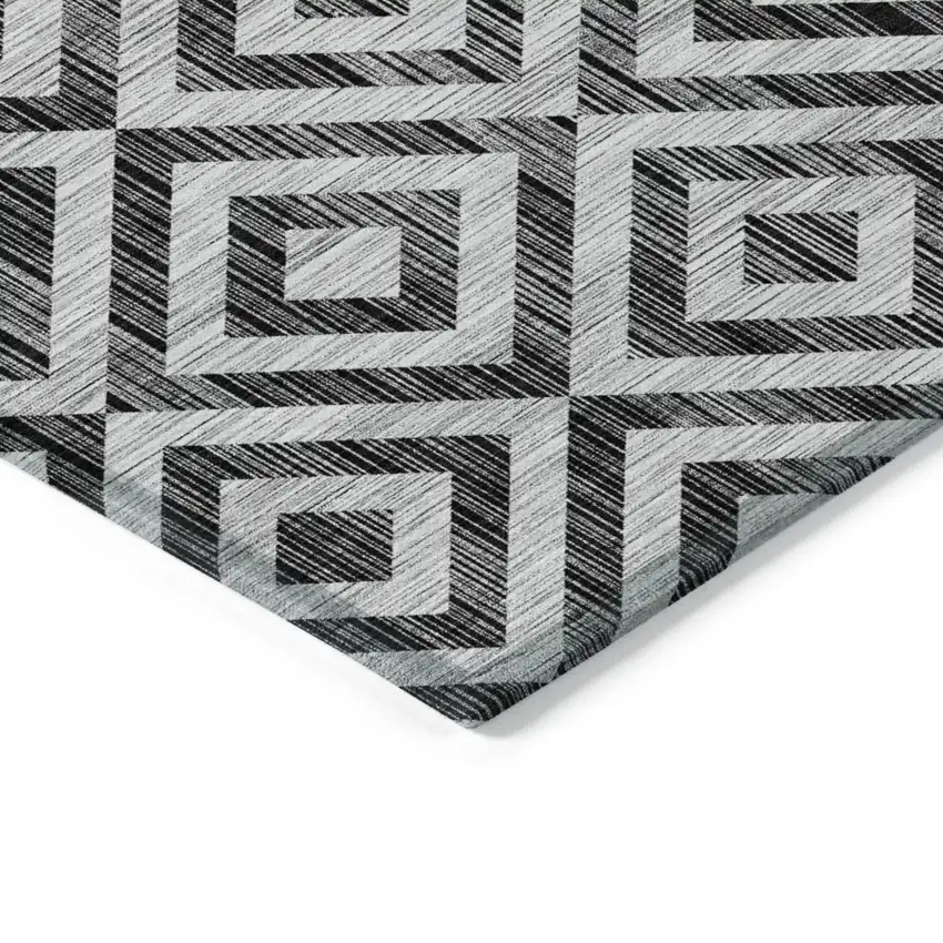 Black Gray And Silver Geometric Washable Indoor Outdoor Area Rug Photo 3
