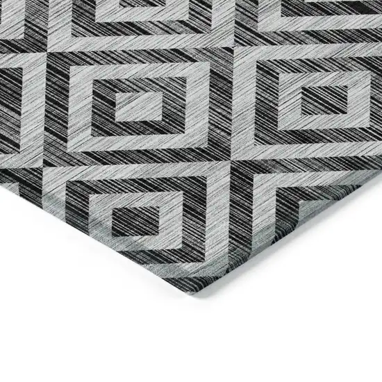 Black Gray And Silver Geometric Washable Indoor Outdoor Area Rug Photo 3