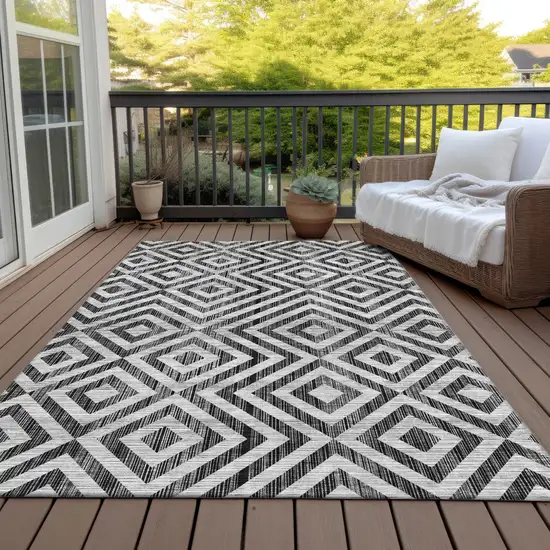 Black Gray And Silver Geometric Washable Indoor Outdoor Area Rug Photo 7