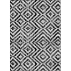 Photo of Black Gray And Silver Geometric Washable Indoor Outdoor Area Rug