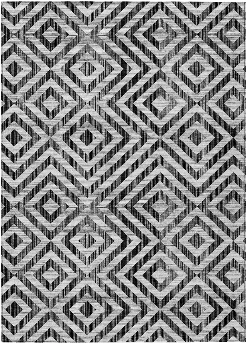 Black Gray And Silver Geometric Washable Indoor Outdoor Area Rug Photo 1