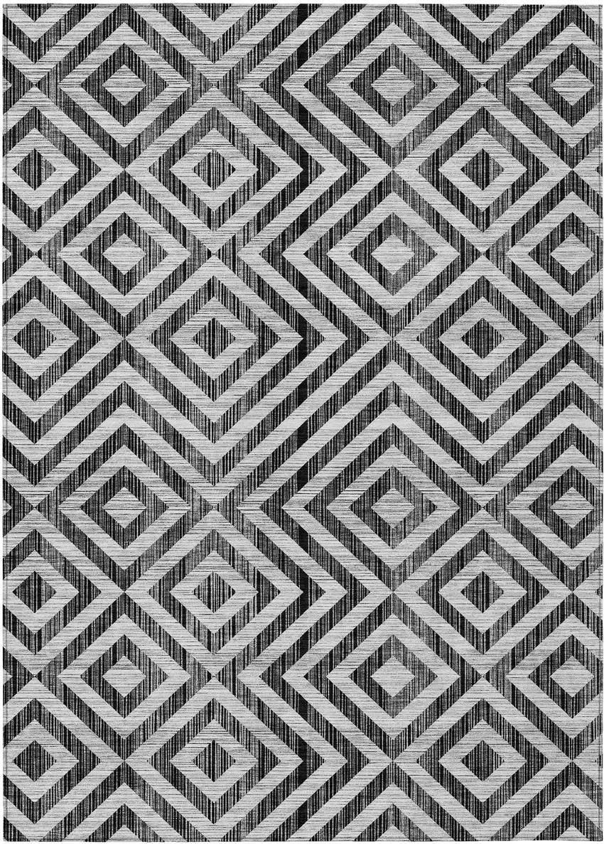 Black Gray And Silver Geometric Washable Indoor Outdoor Area Rug Photo 1