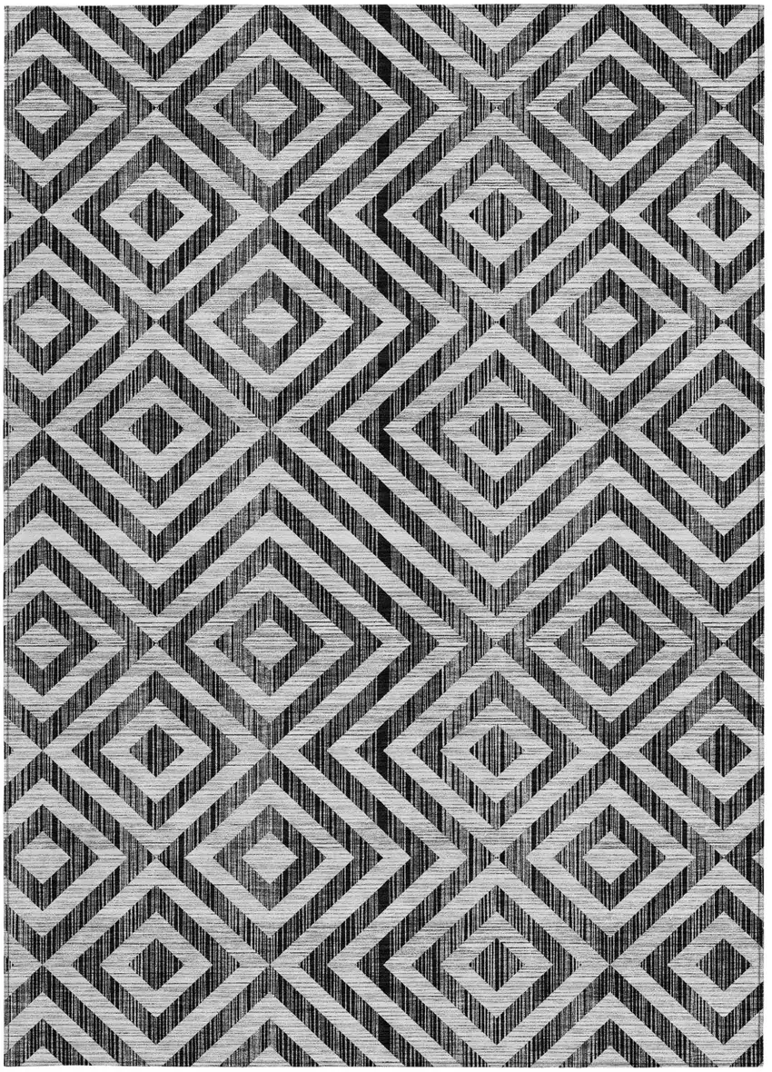 Black Gray And Silver Geometric Washable Indoor Outdoor Area Rug Photo 6