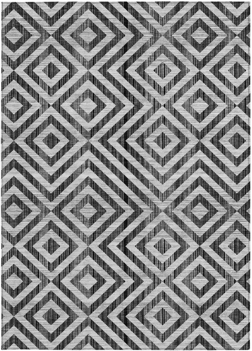 Black Gray And Silver Geometric Washable Indoor Outdoor Area Rug Photo 6