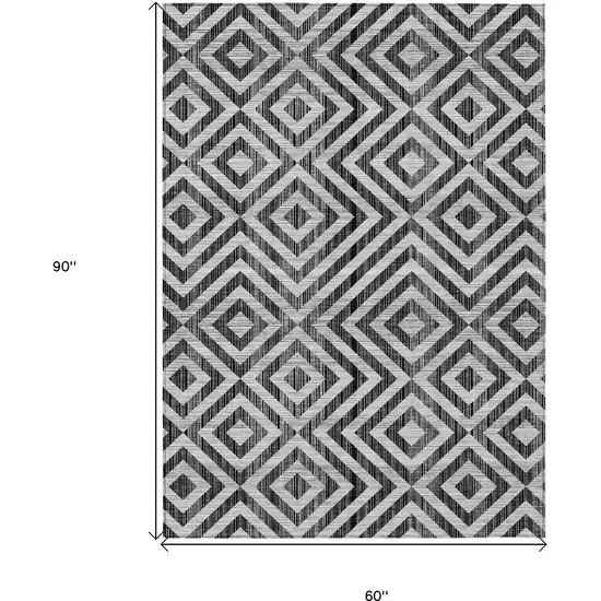 Black Gray And Silver Geometric Washable Indoor Outdoor Area Rug Photo 3