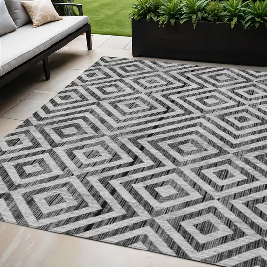 Black Gray And Silver Geometric Washable Indoor Outdoor Area Rug Photo 1