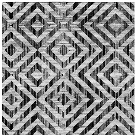 Black Gray And Silver Geometric Washable Indoor Outdoor Area Rug Photo 4