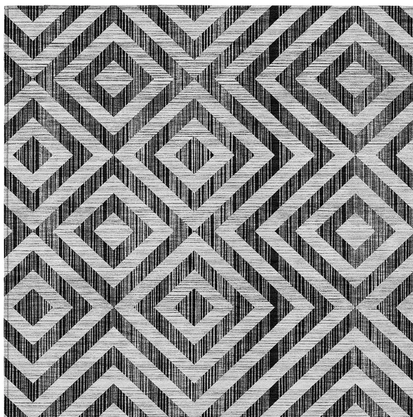 Black Gray And Silver Geometric Washable Indoor Outdoor Area Rug Photo 4