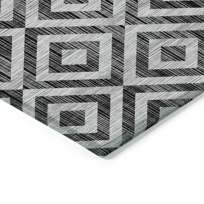 Black Gray And Silver Geometric Washable Indoor Outdoor Area Rug Photo 4