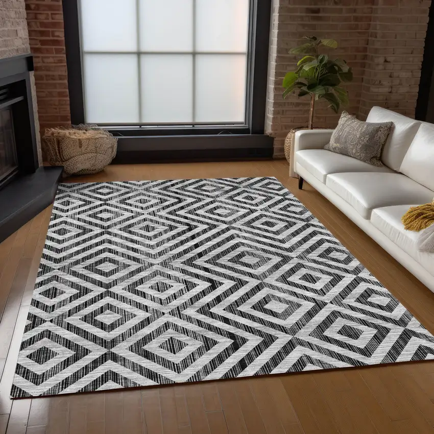 Black Gray And Silver Geometric Washable Indoor Outdoor Area Rug Photo 9
