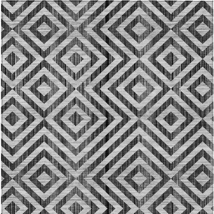 Black Gray And Silver Geometric Washable Indoor Outdoor Area Rug Photo 7