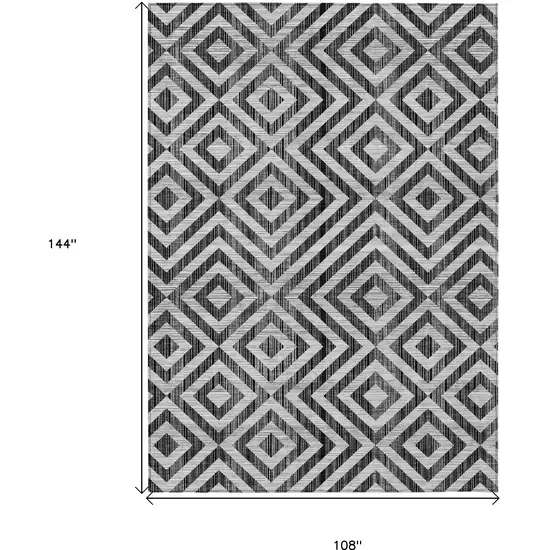 Black Gray And Silver Geometric Washable Indoor Outdoor Area Rug Photo 3