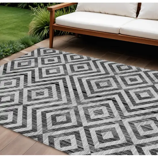 Black Gray And Silver Geometric Washable Indoor Outdoor Area Rug Photo 1