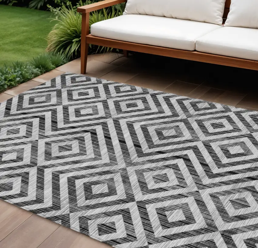 Black Gray And Silver Geometric Washable Indoor Outdoor Area Rug Photo 1