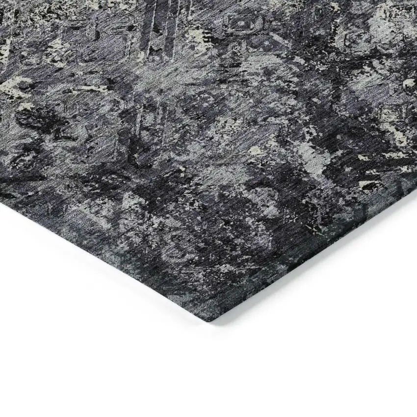 Black Gray And Silver Geometric Washable Indoor Outdoor Area Rug Photo 4