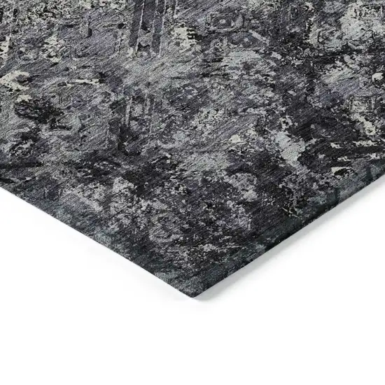 Black Gray And Silver Geometric Washable Indoor Outdoor Area Rug Photo 4