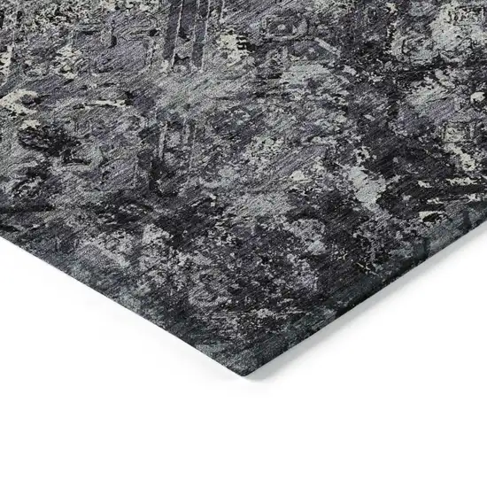 Black Gray And Silver Geometric Washable Indoor Outdoor Area Rug Photo 4