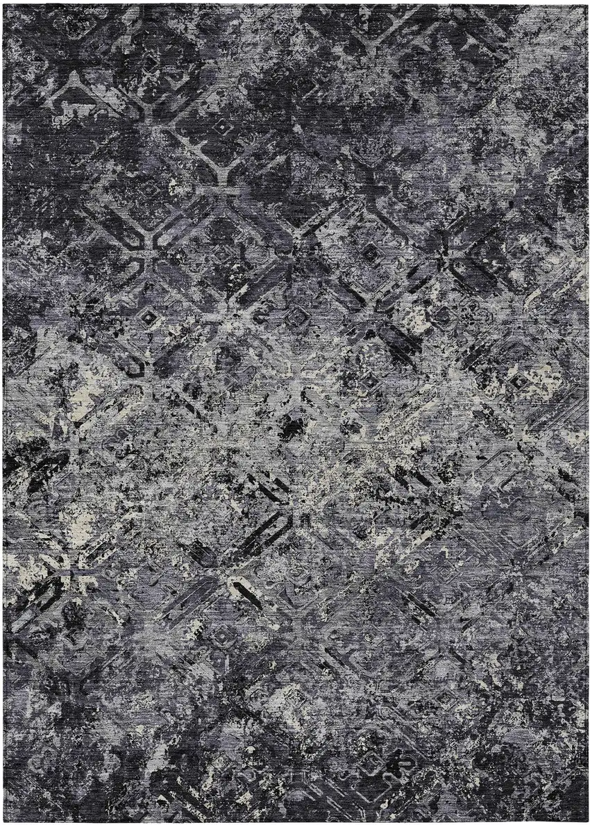 Black Gray And Silver Geometric Washable Indoor Outdoor Area Rug Photo 2