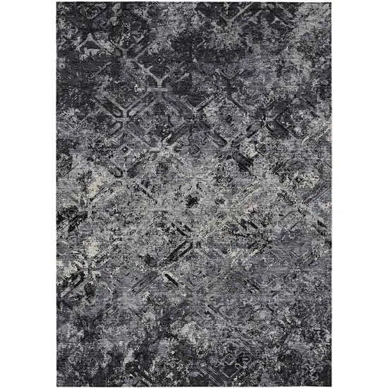 Black Gray And Silver Geometric Washable Indoor Outdoor Area Rug Photo 2