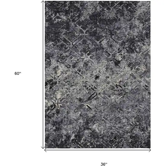 Black Gray And Silver Geometric Washable Indoor Outdoor Area Rug Photo 7