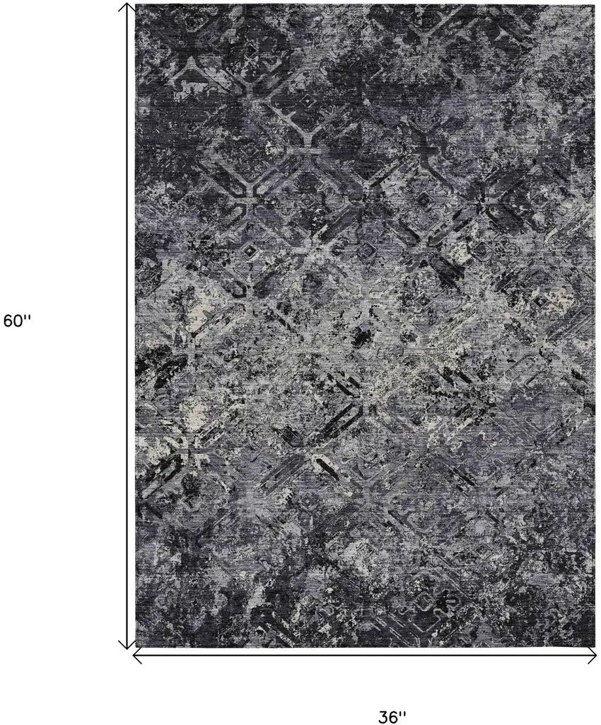 Black Gray And Silver Geometric Washable Indoor Outdoor Area Rug Photo 7