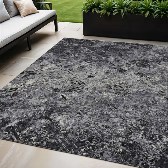 Black Gray And Silver Geometric Washable Indoor Outdoor Area Rug Photo 1