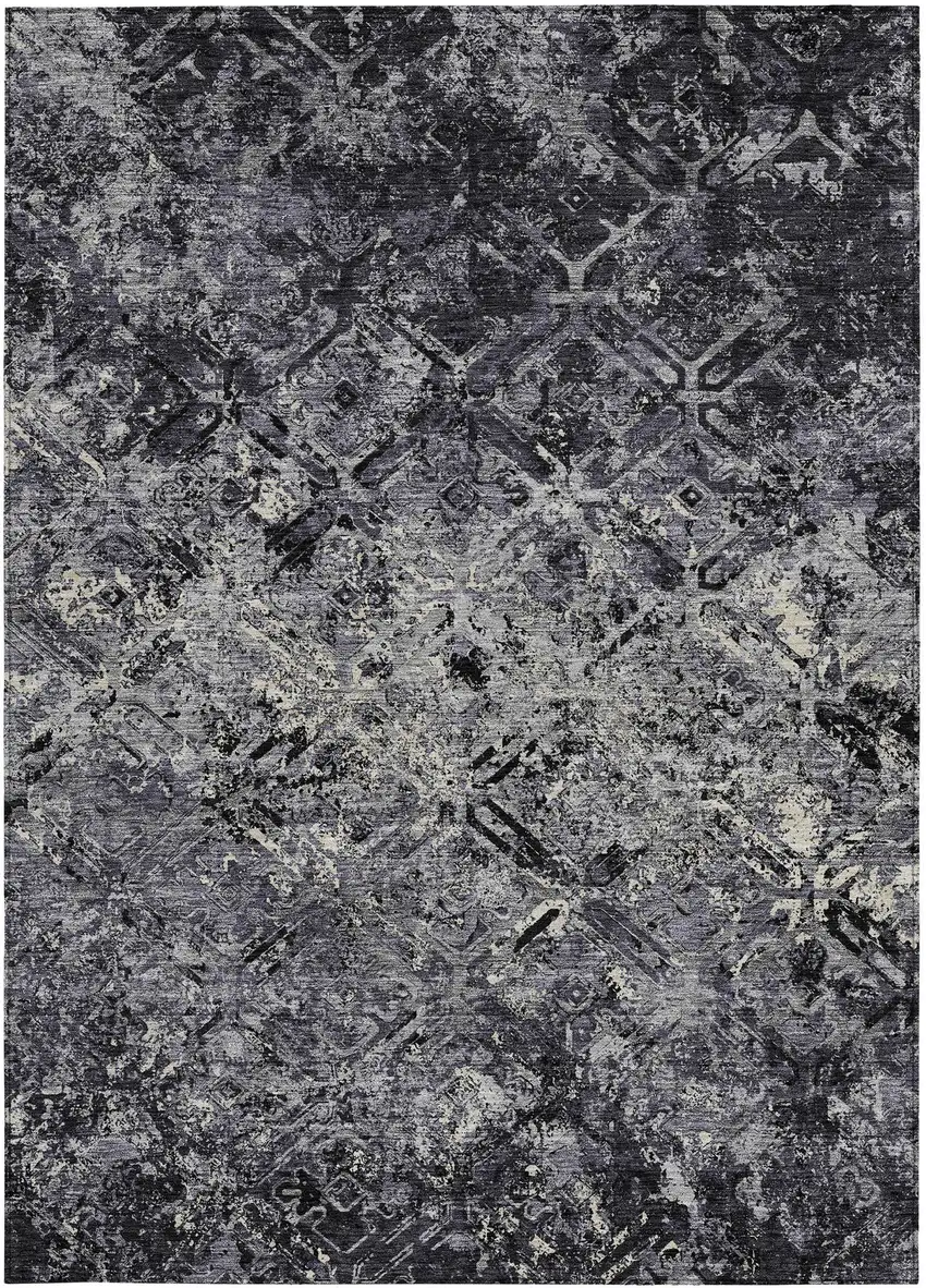 Black Gray And Silver Geometric Washable Indoor Outdoor Area Rug Photo 5