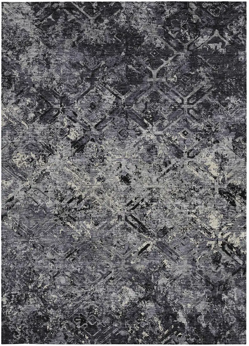 Black Gray And Silver Geometric Washable Indoor Outdoor Area Rug Photo 5