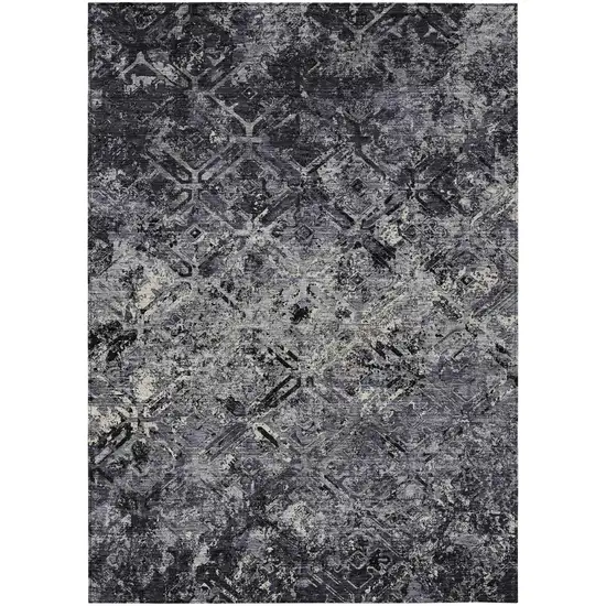 Black Gray And Silver Geometric Washable Indoor Outdoor Area Rug Photo 1