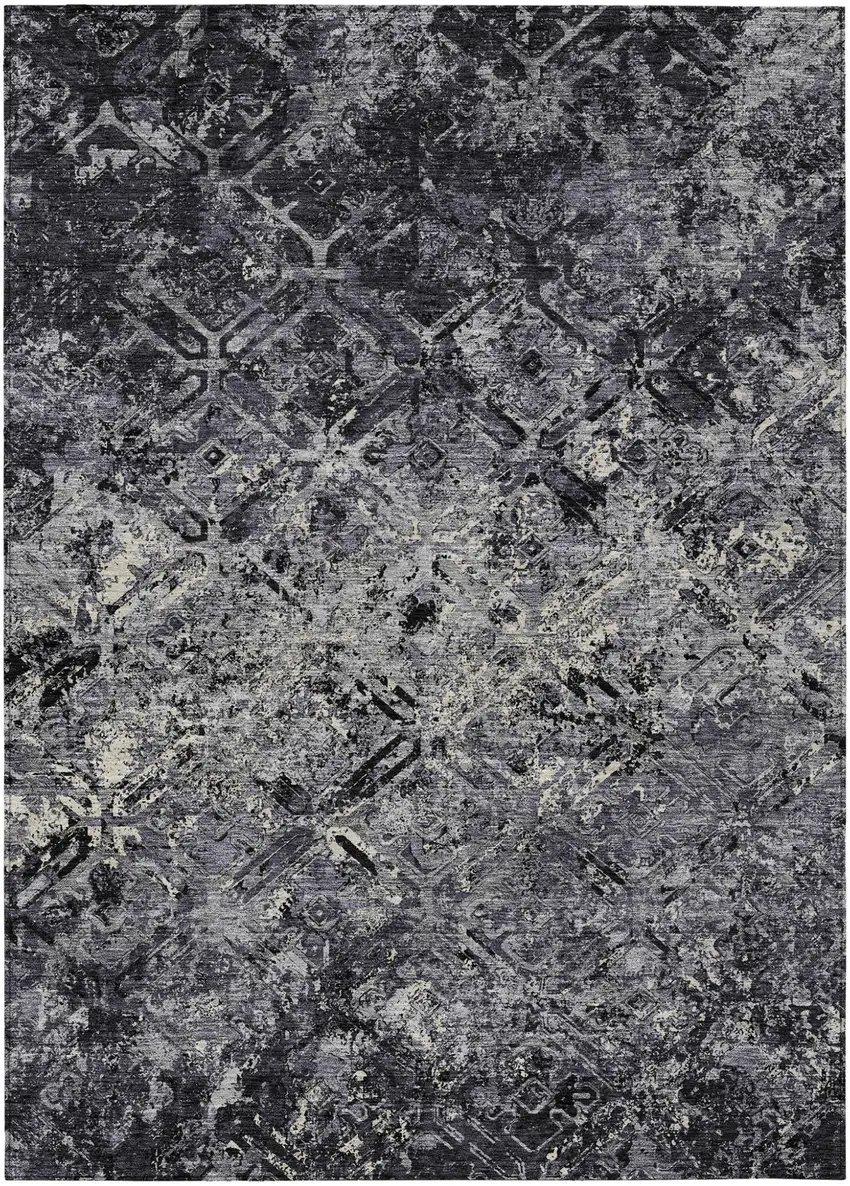 Black Gray And Silver Geometric Washable Indoor Outdoor Area Rug Photo 1