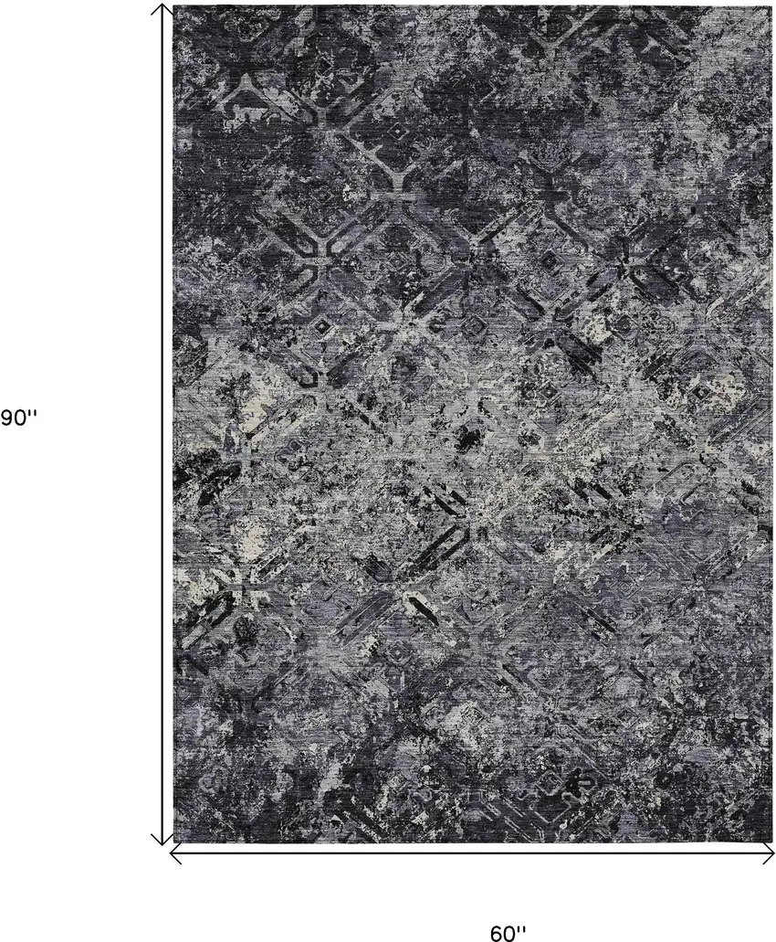 Black Gray And Silver Geometric Washable Indoor Outdoor Area Rug Photo 3