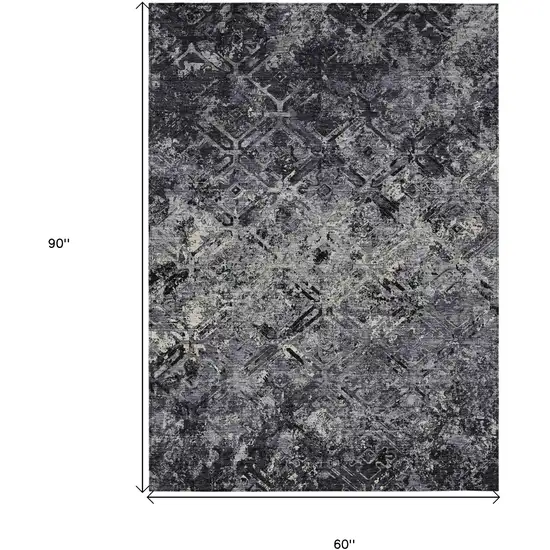 Black Gray And Silver Geometric Washable Indoor Outdoor Area Rug Photo 3