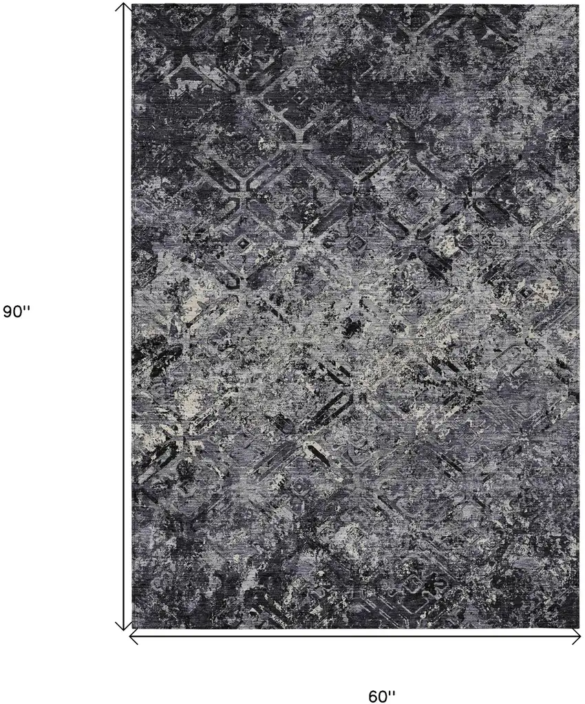 Black Gray And Silver Geometric Washable Indoor Outdoor Area Rug Photo 3