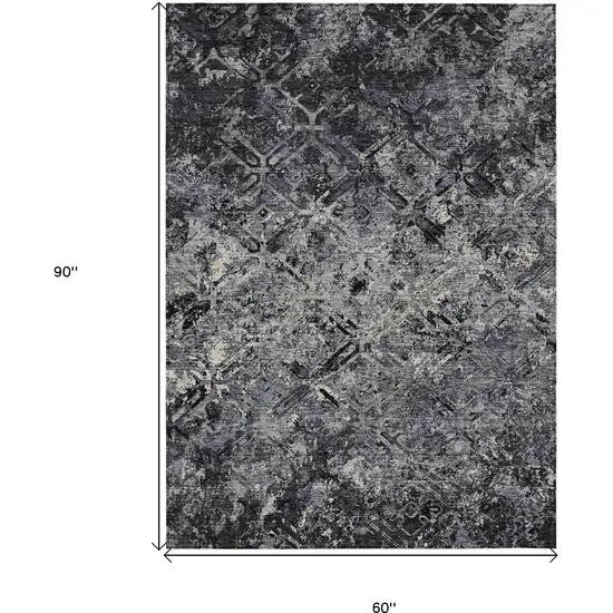 Black Gray And Silver Geometric Washable Indoor Outdoor Area Rug Photo 3