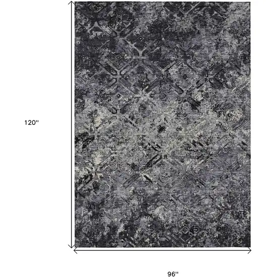 Black Gray And Silver Geometric Washable Indoor Outdoor Area Rug Photo 3
