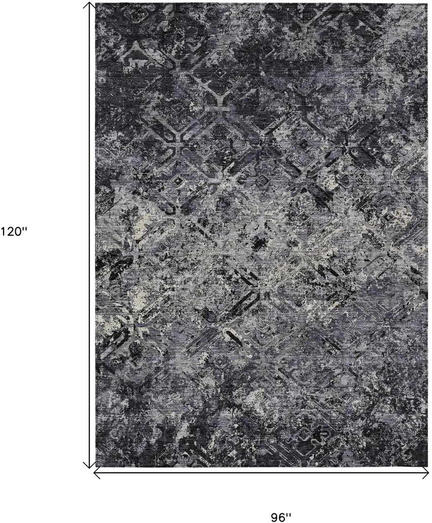 Black Gray And Silver Geometric Washable Indoor Outdoor Area Rug Photo 3