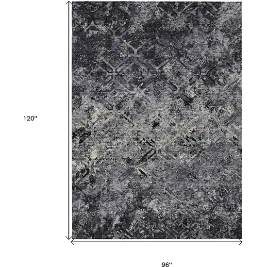 Black Gray And Silver Geometric Washable Indoor Outdoor Area Rug Photo 3