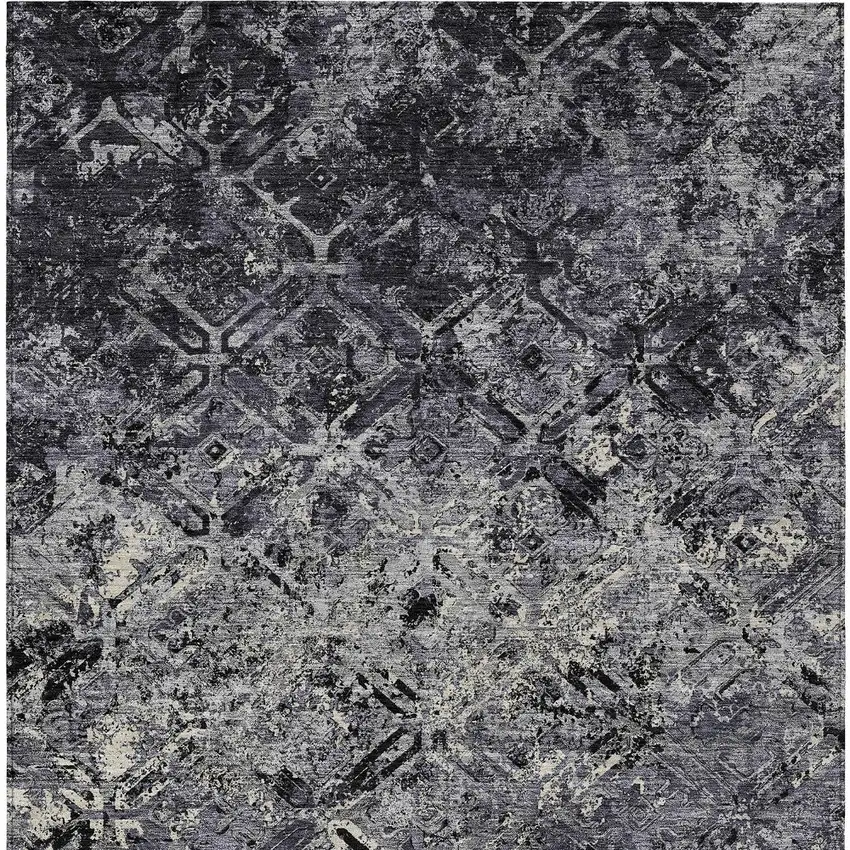 Black Gray And Silver Geometric Washable Indoor Outdoor Area Rug Photo 7