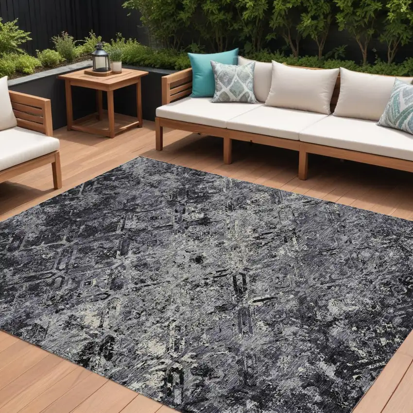 Black Gray And Silver Geometric Washable Indoor Outdoor Area Rug Photo 1