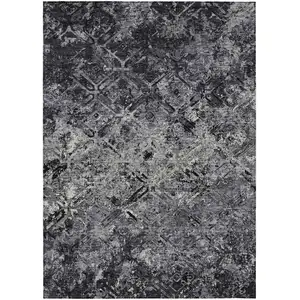 Photo of Black Gray And Silver Geometric Washable Indoor Outdoor Area Rug