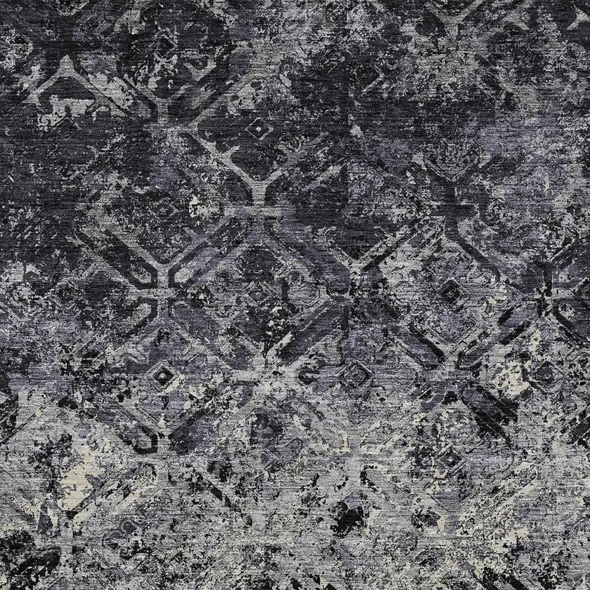 Black Gray And Silver Geometric Washable Indoor Outdoor Area Rug Photo 4