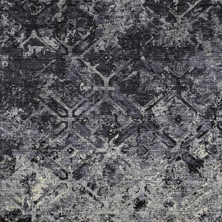Black Gray And Silver Geometric Washable Indoor Outdoor Area Rug Photo 4