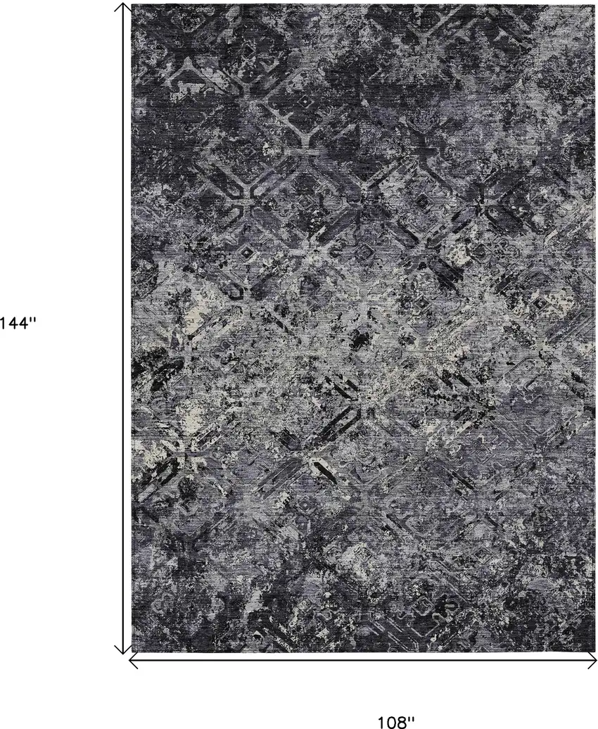 Black Gray And Silver Geometric Washable Indoor Outdoor Area Rug Photo 3