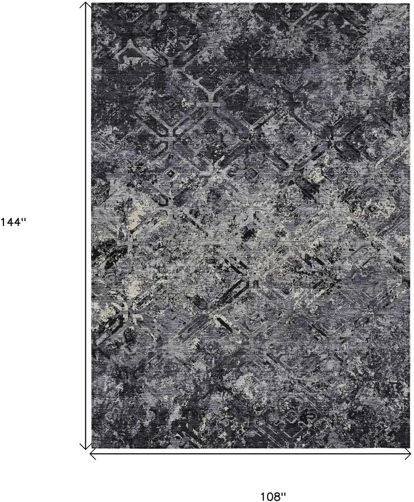 Black Gray And Silver Geometric Washable Indoor Outdoor Area Rug Photo 3