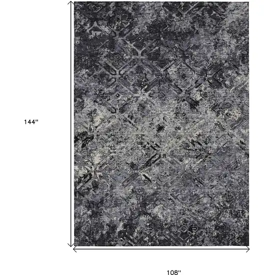 Black Gray And Silver Geometric Washable Indoor Outdoor Area Rug Photo 3