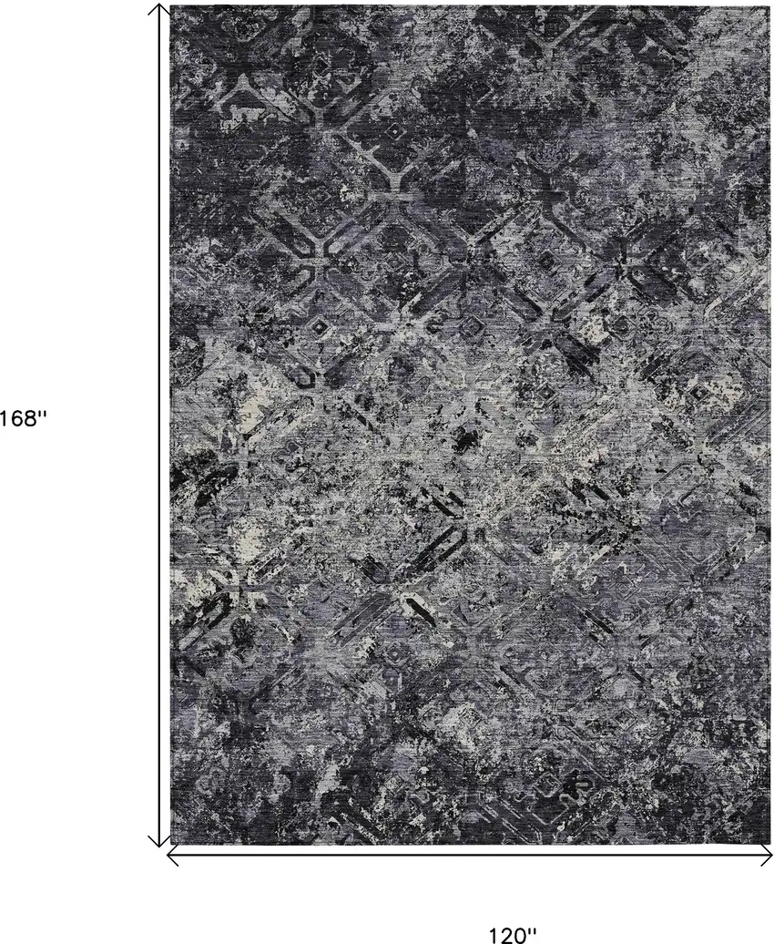 Black Gray And Silver Geometric Washable Indoor Outdoor Area Rug Photo 3