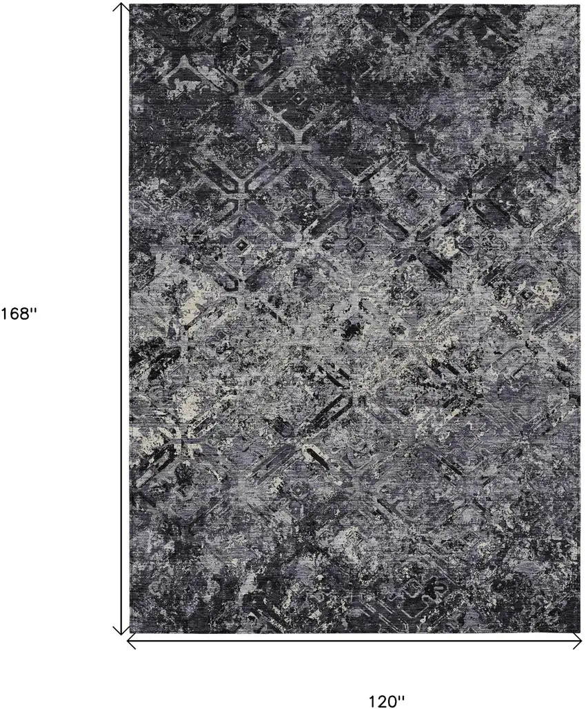 Black Gray And Silver Geometric Washable Indoor Outdoor Area Rug Photo 3