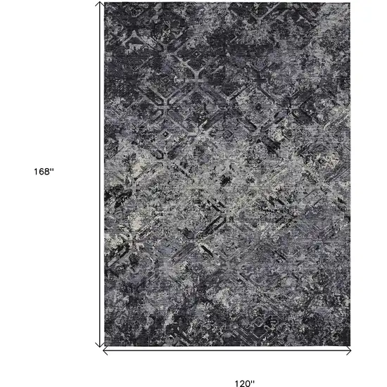 Black Gray And Silver Geometric Washable Indoor Outdoor Area Rug Photo 3